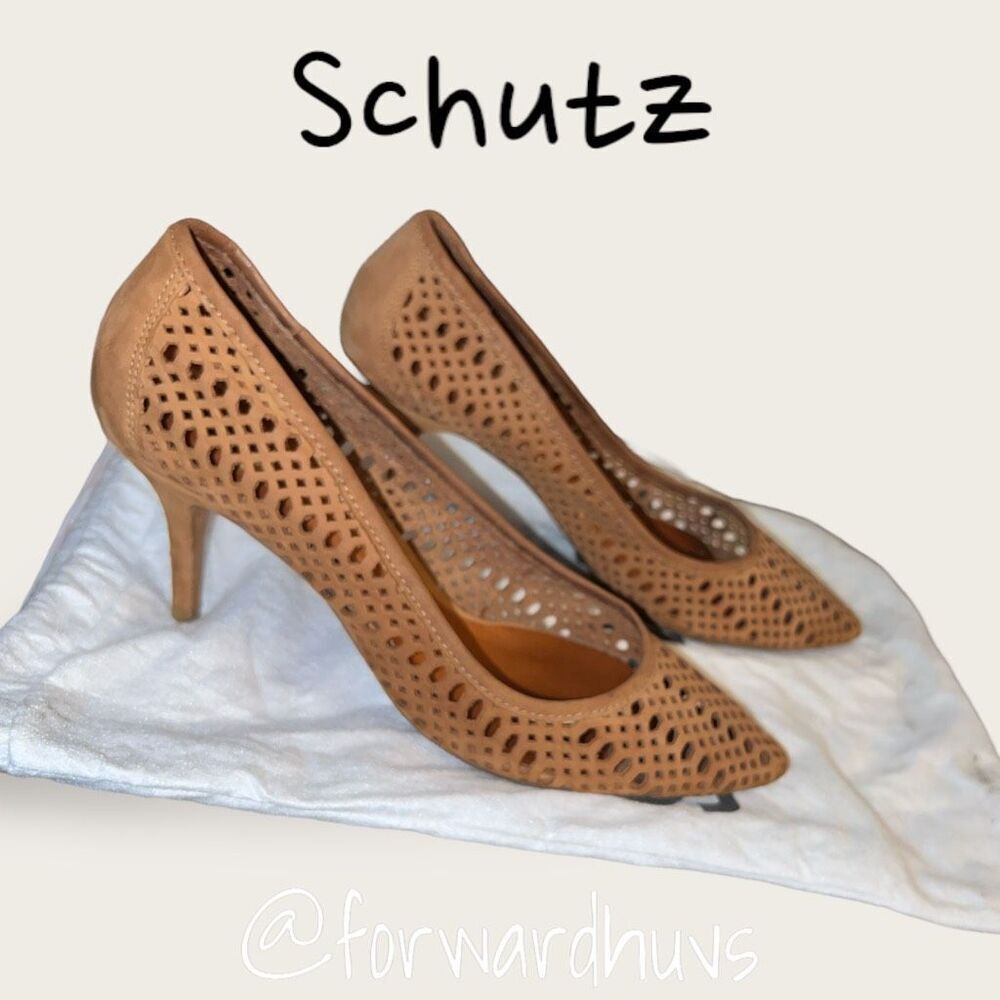 Schutz Scarpin Nobuck Biscuit Laser Cut Leather Heels Size 9 NEW - Picture 3 of 11